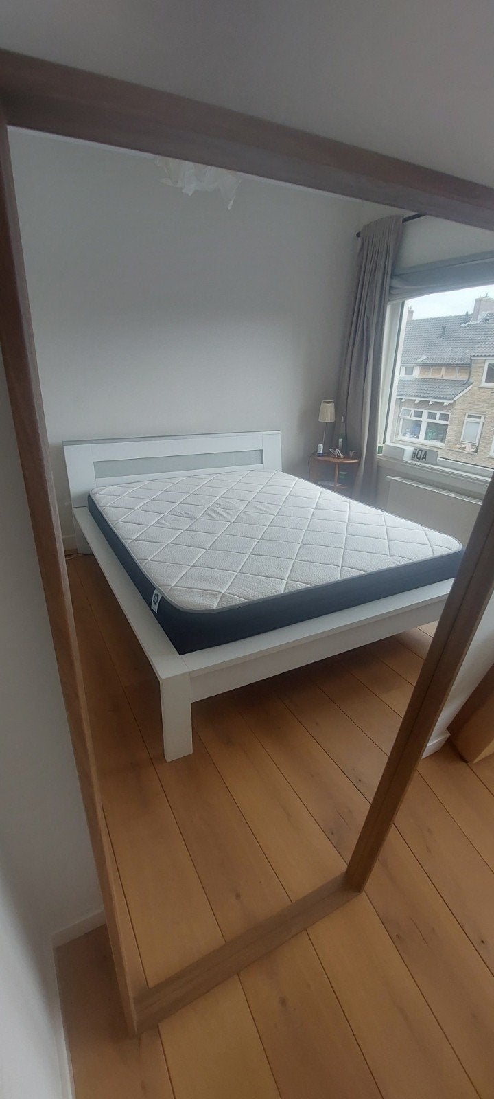 Wit tweepersoonsbed met matras (160x200 cm), Huis en Inrichting, Slaapkamer | Bedden, Ophalen, Gebruikt, Wit, Tweepersoons