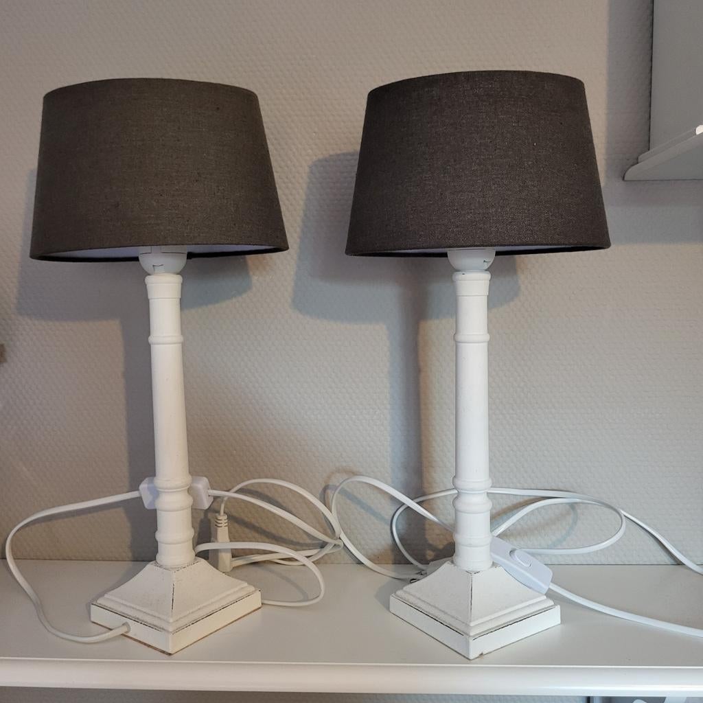 Set van 2 klassieke tafellampen met stoffen kap, Ophalen, Gebruikt, Klassiek, Landelijk, Brocante, Stof