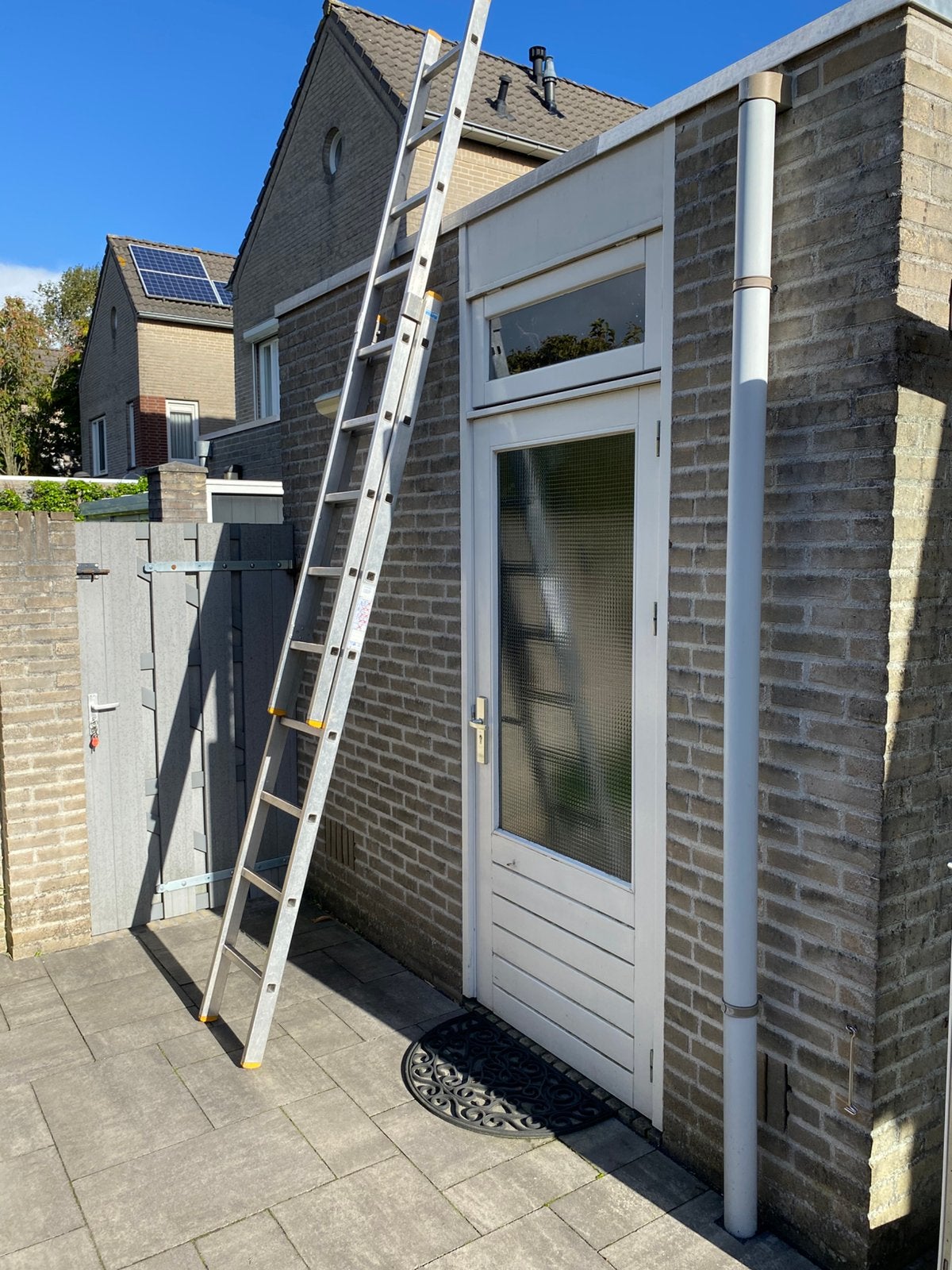 Aluminium schuif ladder 2x9 treden, Ophalen, Gebruikt, Ladder, Opvouwbaar of Inschuifbaar