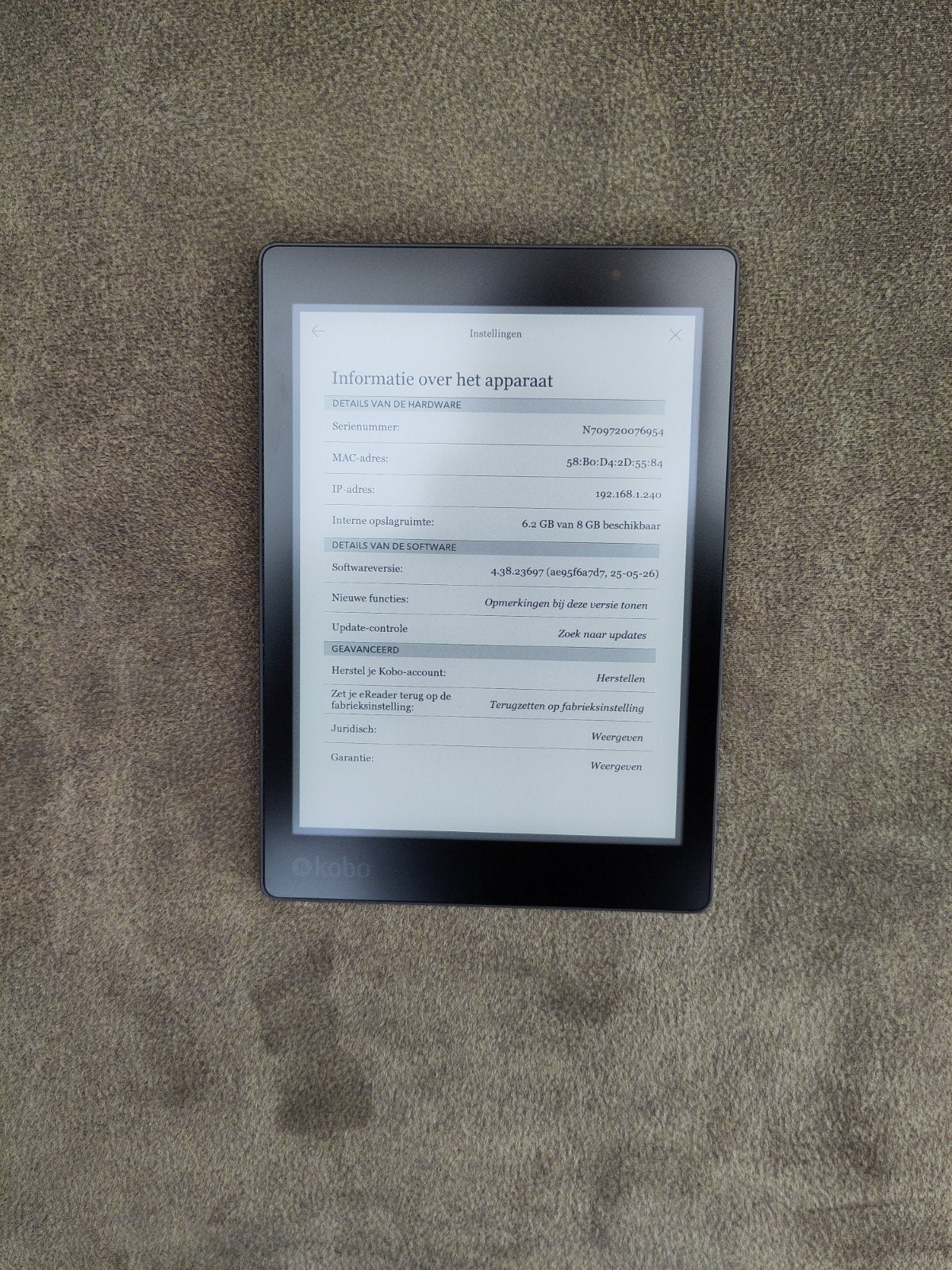 Kobo Aura One e-reader - Waterdicht, ComfortLight PRO, Ophalen, Wi-Fi, Gebruikt, 8 GB