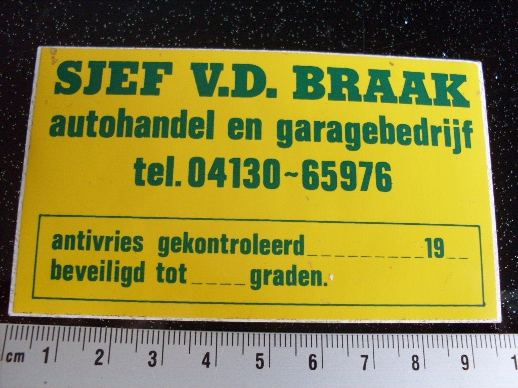 sticker Sjef v.d. Braak autohandel garagebedrijf, Verzenden, Zo goed als nieuw, Bedrijf of Vereniging