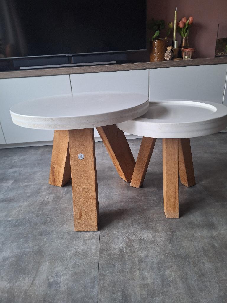 Set salontafels JSD Woods – eikenhout met wit – samen of los, Huis en Inrichting, Tafels | Salontafels, Ophalen, Gebruikt, 50 tot 100 cm
