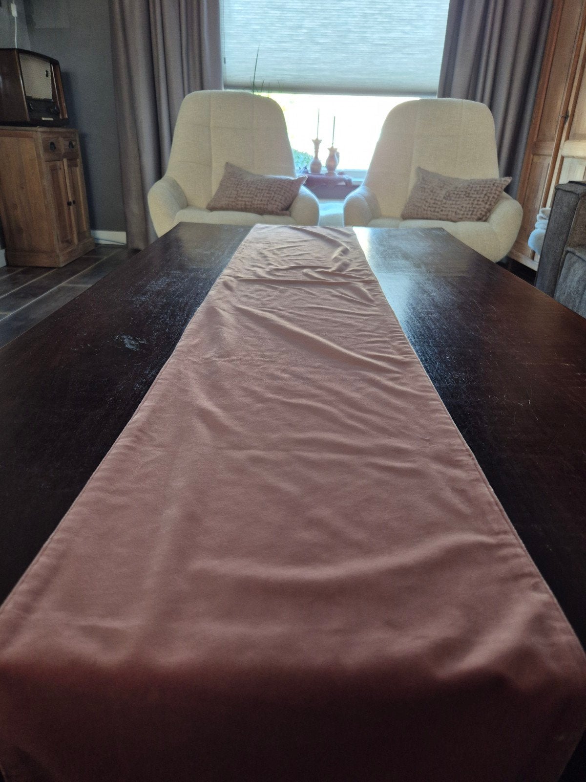 Velours Tafelloper Dubbelzijdig Roze 32x240 cm, 240 cm, Ophalen of Verzenden, Zo goed als nieuw, Tweezijdig