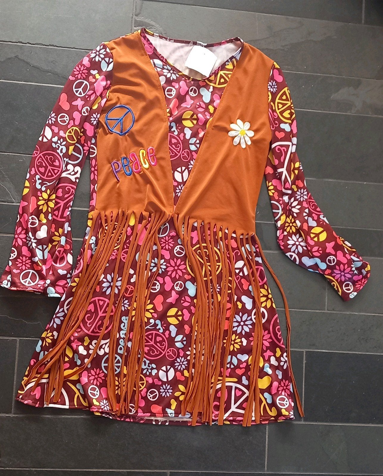 Hippie jurk met franjes vestje - Maat M, Maat 38/40 (M), Carnaval, Ophalen of Verzenden, Zo goed als nieuw