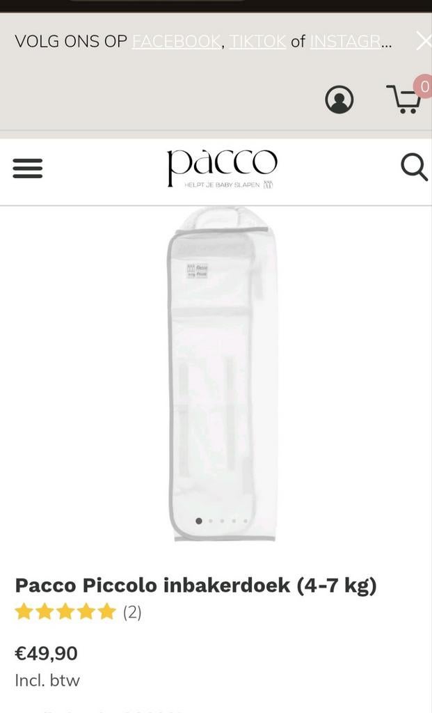 Inbakerdoek kwaliteit - pacco piccolo - 4-7kg, Ophalen, Zo goed als nieuw, Maat 56