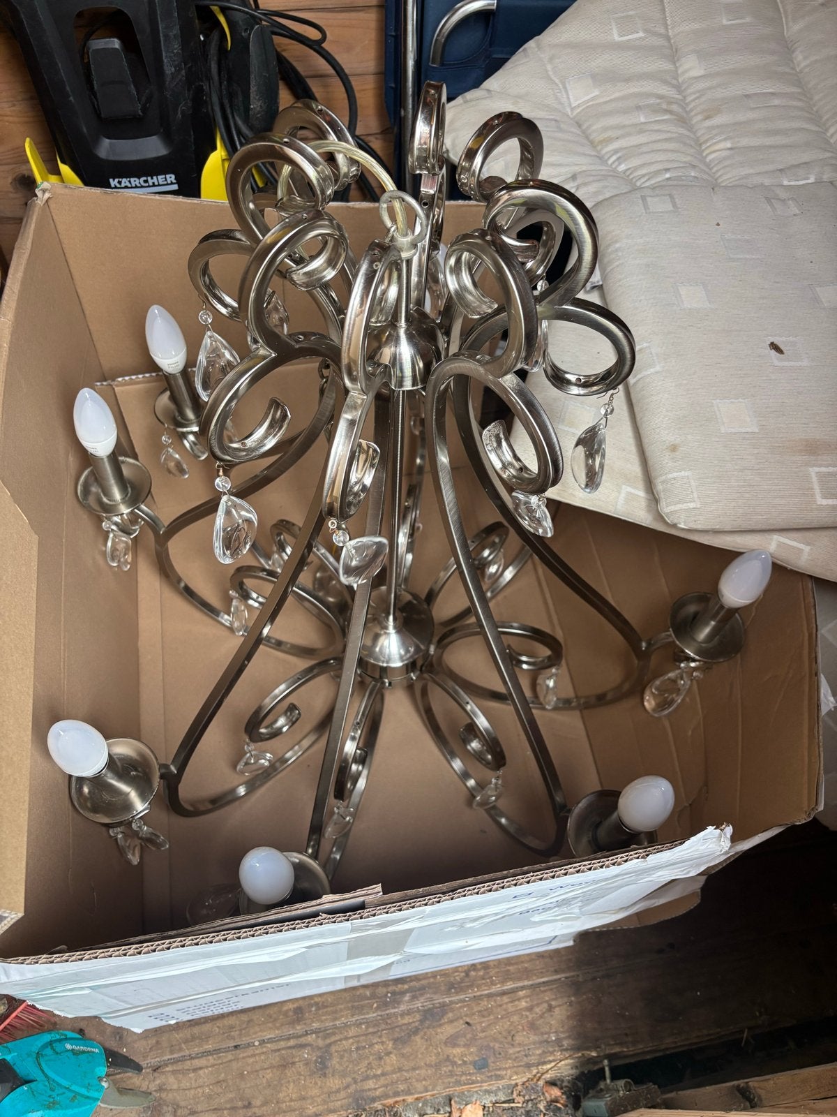 Fraaie kroonluchter Milano  incl 8 Philips Hue kaars-lampen, Ophalen, Gebruikt, Metaal, E14 (klein)