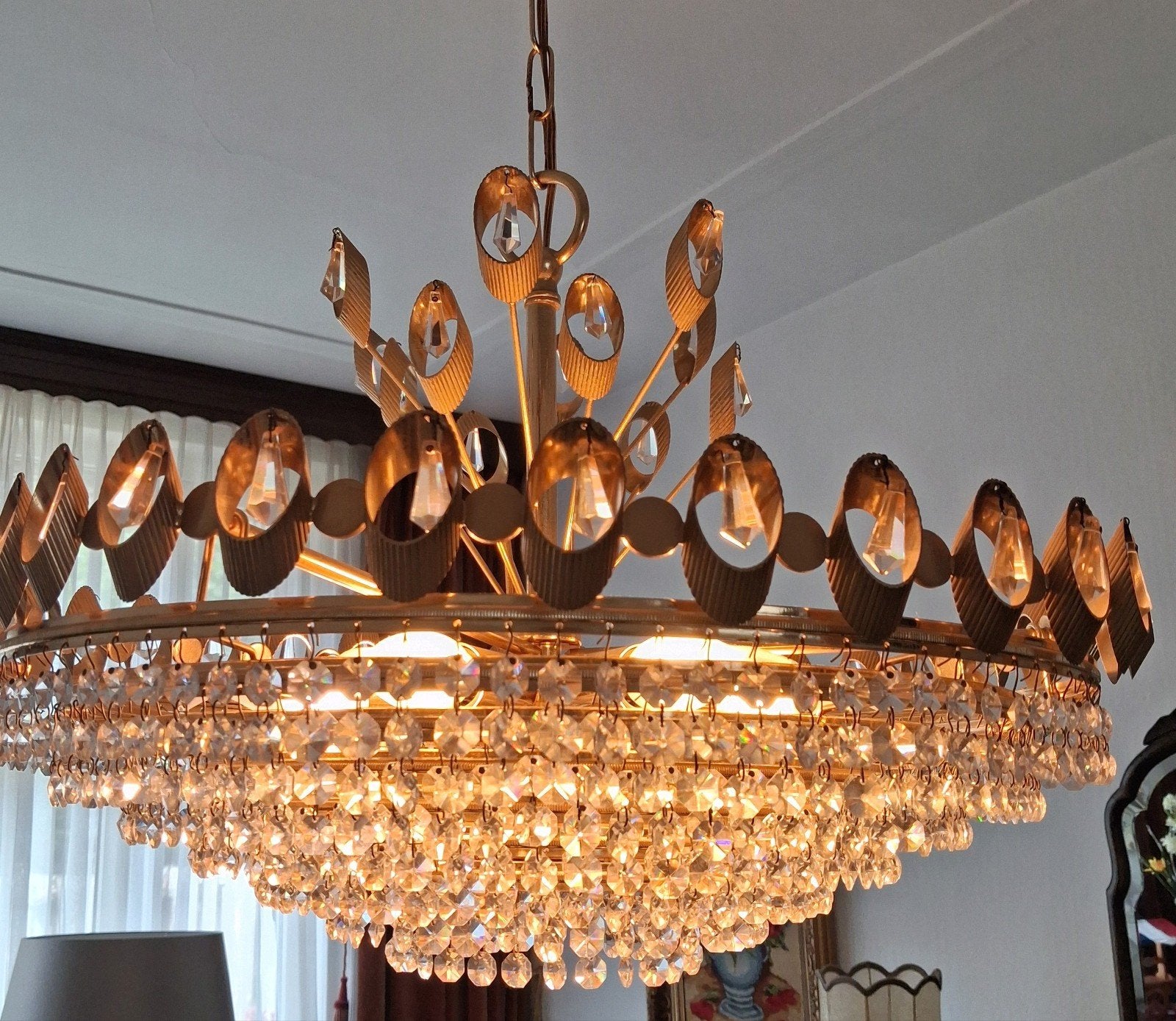 Vintage Palwa Palme & Walter Zakkroonluchter – 55 cm Goud, Ophalen, Messing palwa, Pslwa, Palwa
