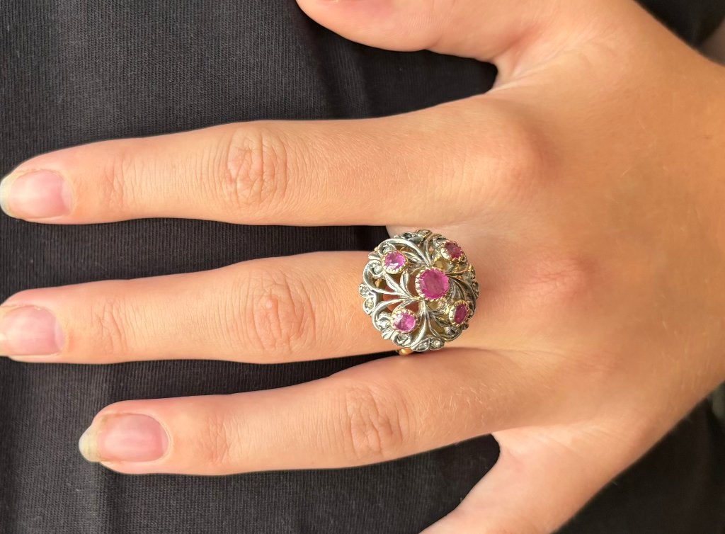 Robijn diamanten exclusieve 14k gouden ring dame vintage