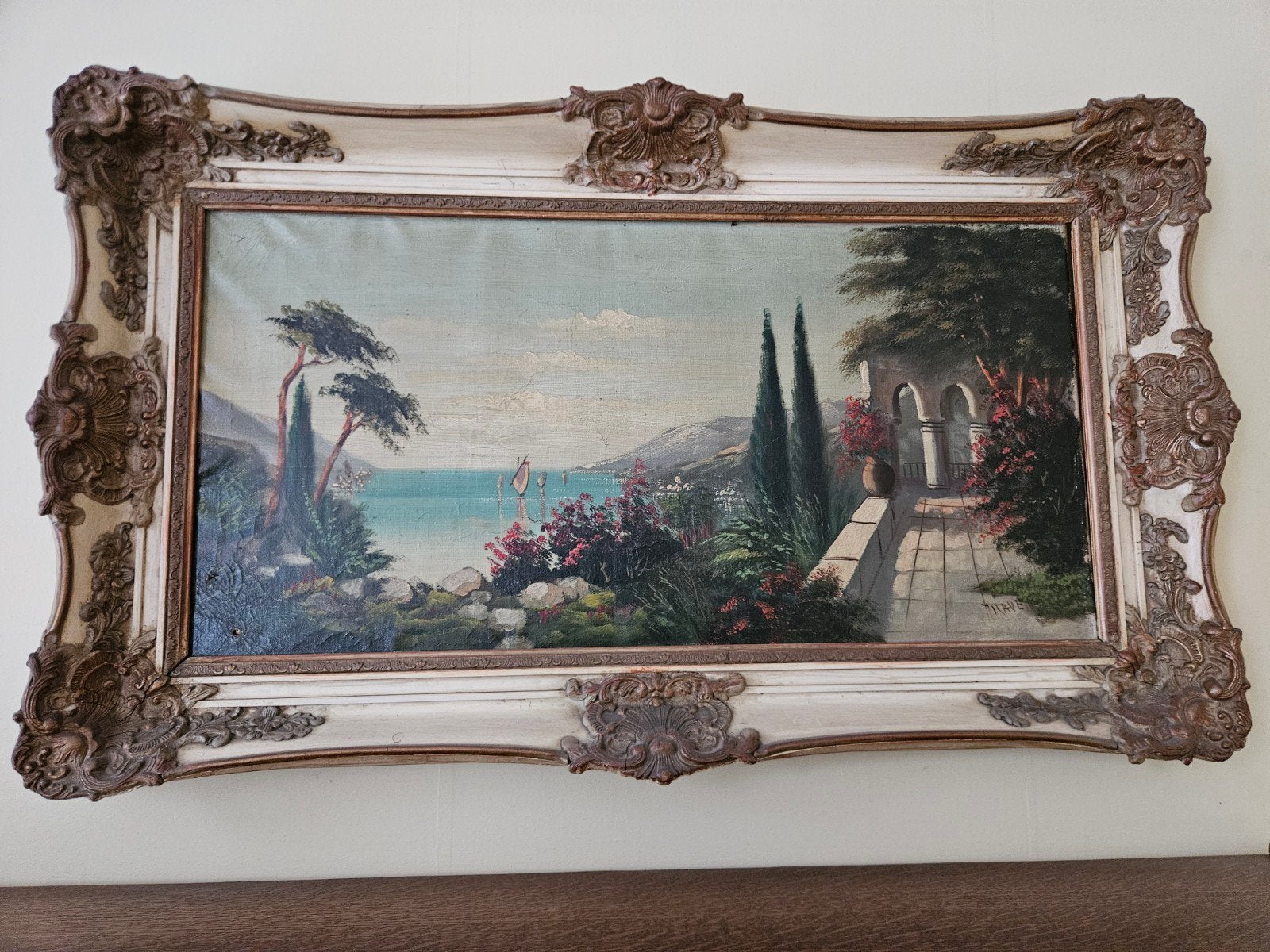 Schilderij Middellandse Zee Landschap met Villa en Tuin, Antiek en Kunst, Ophalen