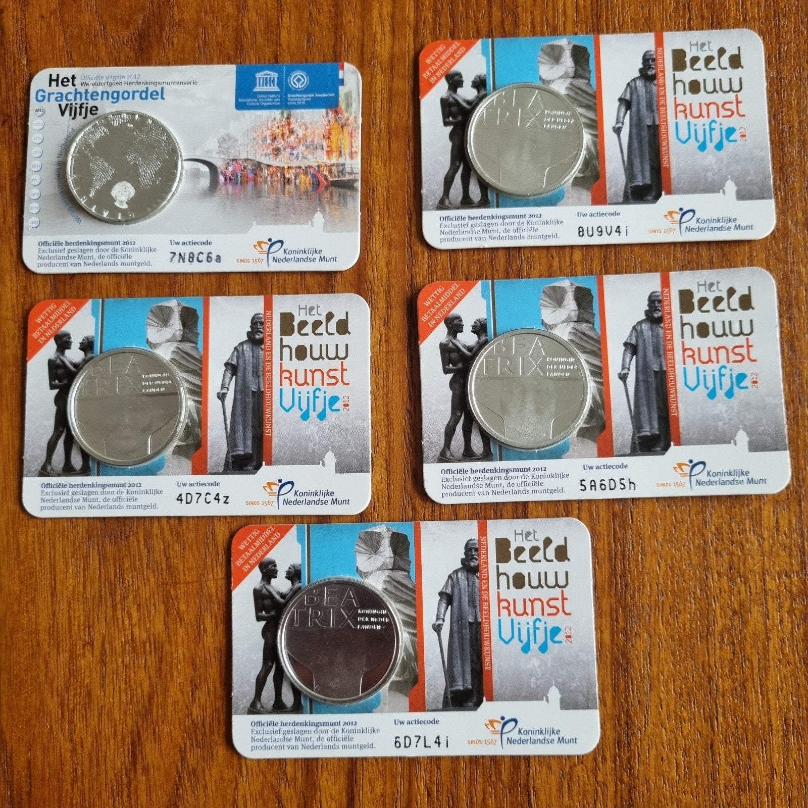 Verzilverde Herdenkingsmunten - Beeldhouwkunst Vijfje, Setje, Koningin Beatrix, Zilver, Euro's