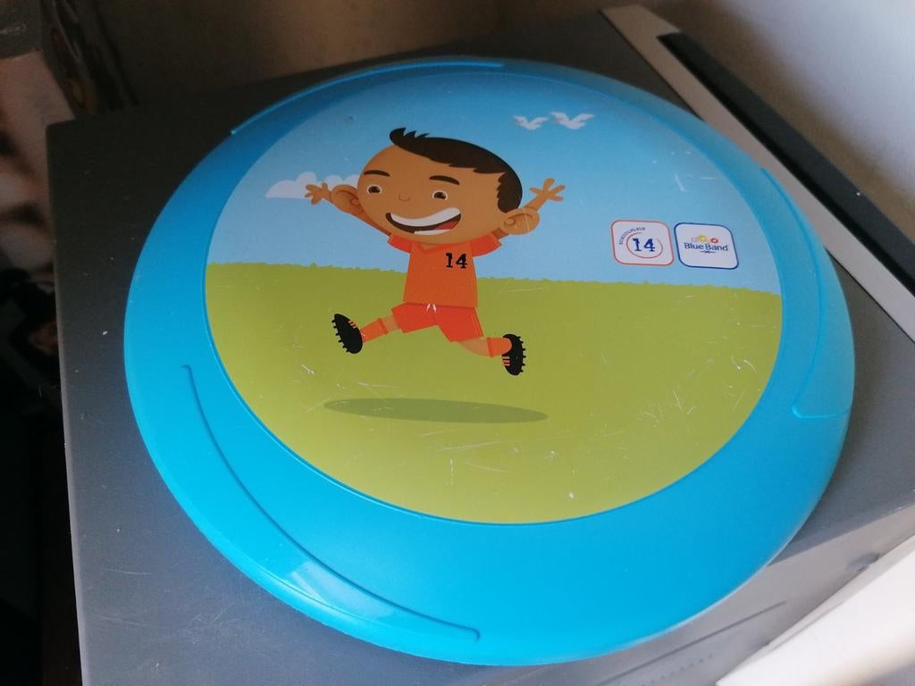 Bleuband frisbee met voetbalafbeelding, Ophalen of Verzenden, Gebruikt