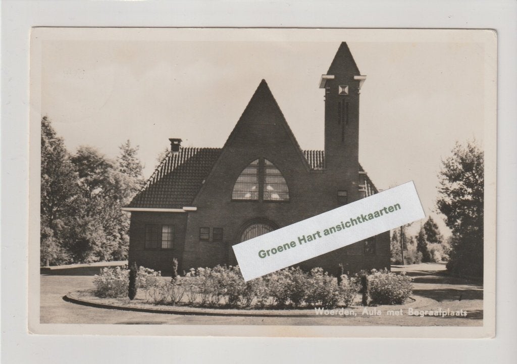 Woerden - Aula met begraafplaats, Verzamelen, Ophalen of Verzenden, 1940 tot 1960, Gelopen, Utrecht