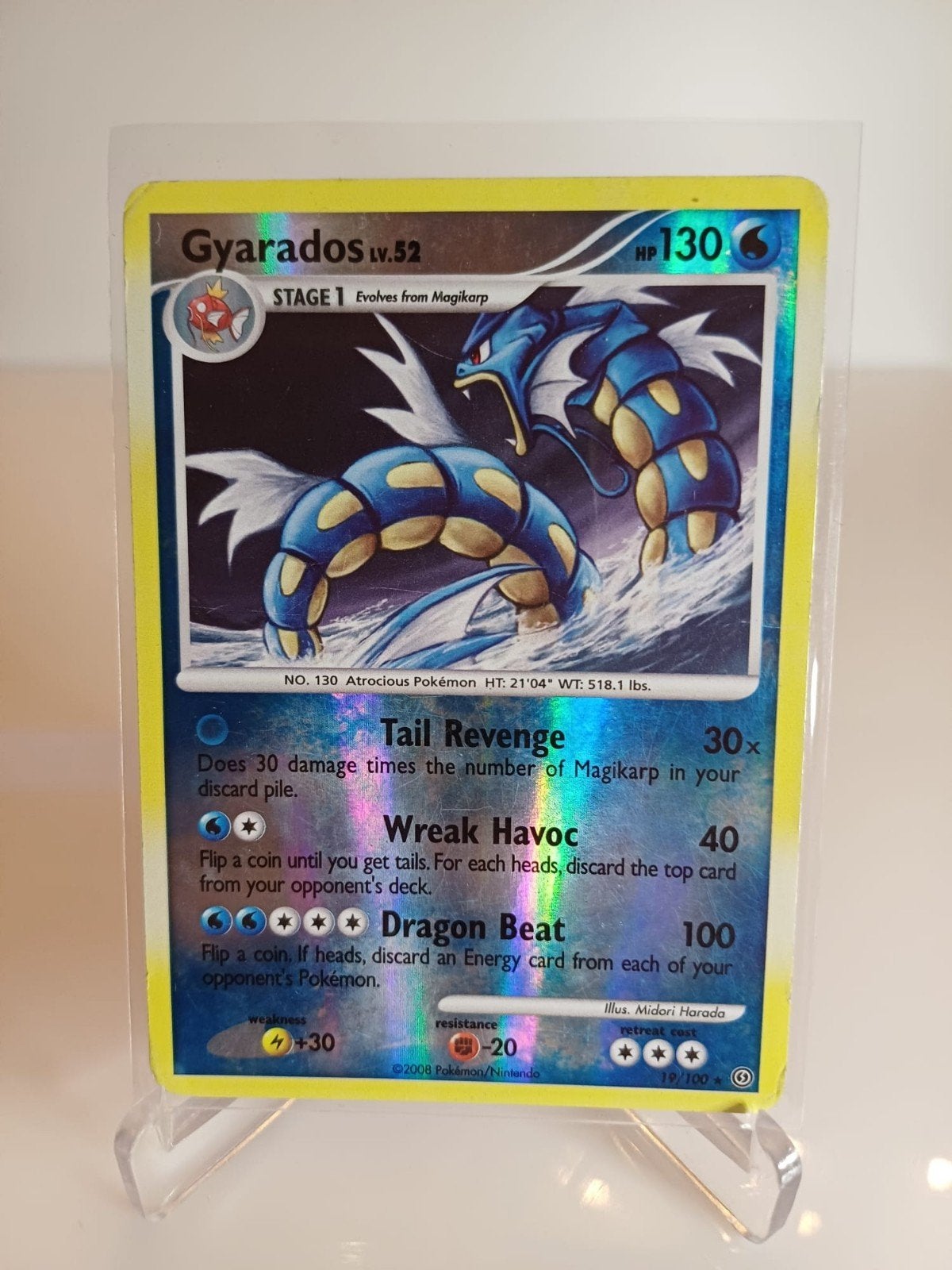 POKEMON KAART; GYARADOS LV.52, 19/100, REVERSE HOLO, Ophalen of Verzenden, Zo goed als nieuw