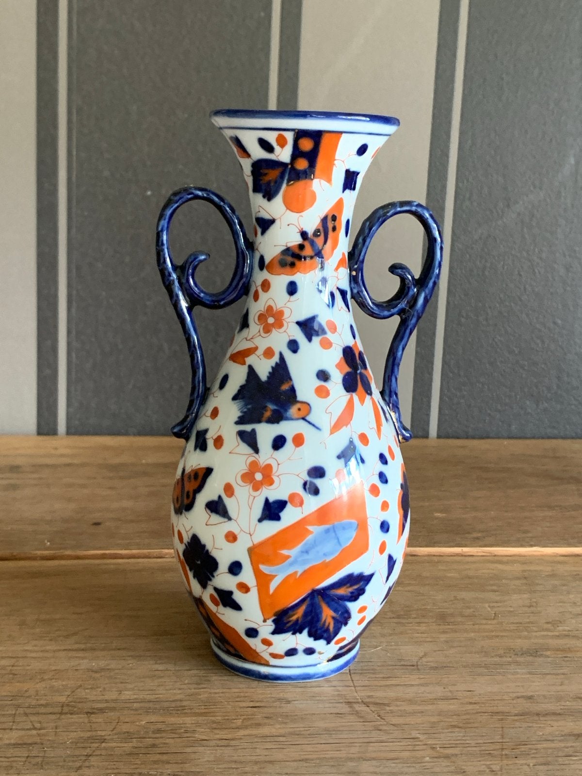 Antieke Chinese vaas met handvatten, blauw en oranje decor, Antiek en Kunst, Ophalen