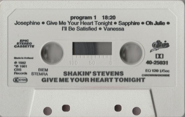 SHAKIN' STEVENS - GIVE ME YOUR HEART TONIGHT (MC), 1 bandje, Ophalen of Verzenden, Zo goed als nieuw, Origineel