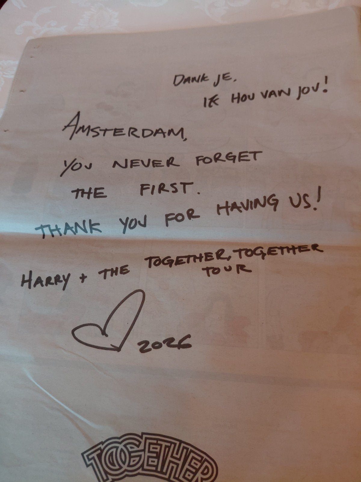 Harry styles danwoord Amsterdam., Eén persoon
