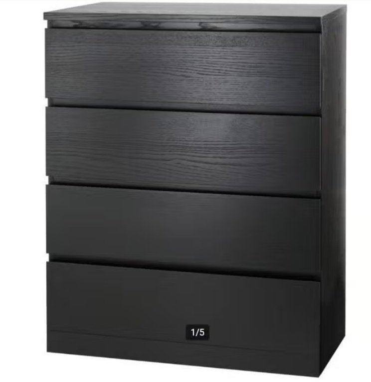 Ikea ladekast Malm zwartbruin, Ophalen, Gebruikt, 50 tot 100 cm, 3 of 4 laden