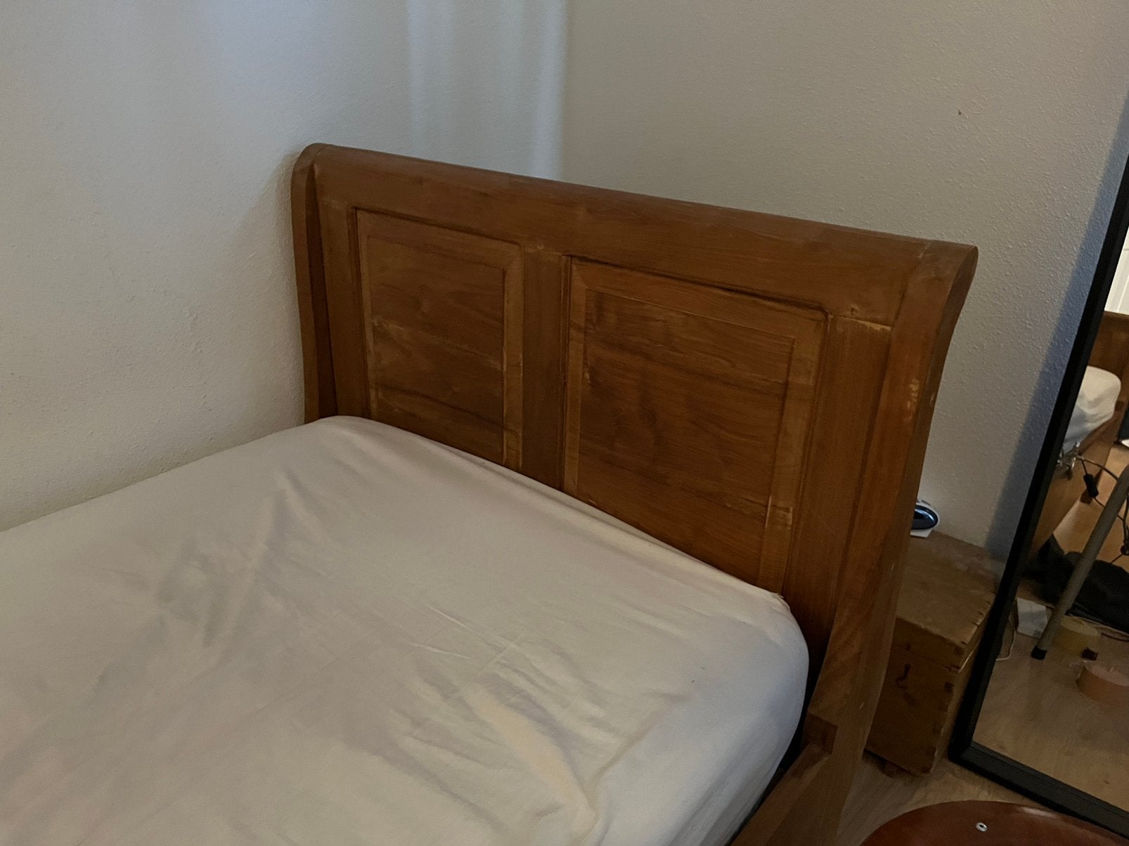 Bed van teak hout, Huis en Inrichting, Slaapkamer | Bedden, Eenpersoons, Bruin, Ophalen of Verzenden, Zo goed als nieuw