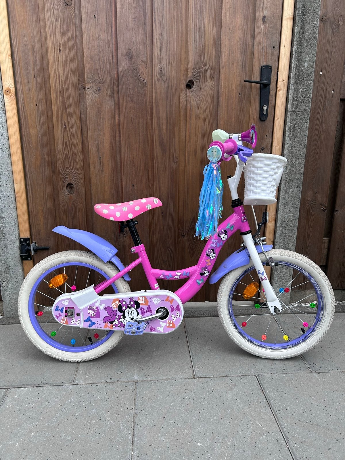 Minnie Mouse kinderfiets 16 inch met zijwieltjes, Ophalen, Zijwieltjes, Velgrem, 16 tot 20 inch