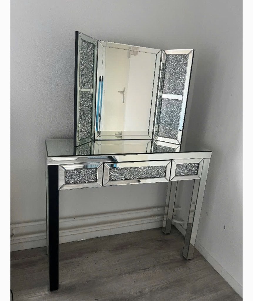 Make up tafel, dressoir, kaptafel, diamanten kaptafel, Ophalen, Nieuw, 50 tot 100 cm, Glas