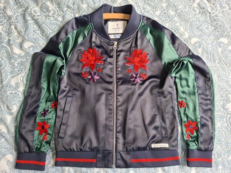 NIK & NIK Bomberjack jasje met bloemenborduursels, Kinderen en Baby's, Kinderkleding | Maat 152, Ophalen of Verzenden, Meisje
