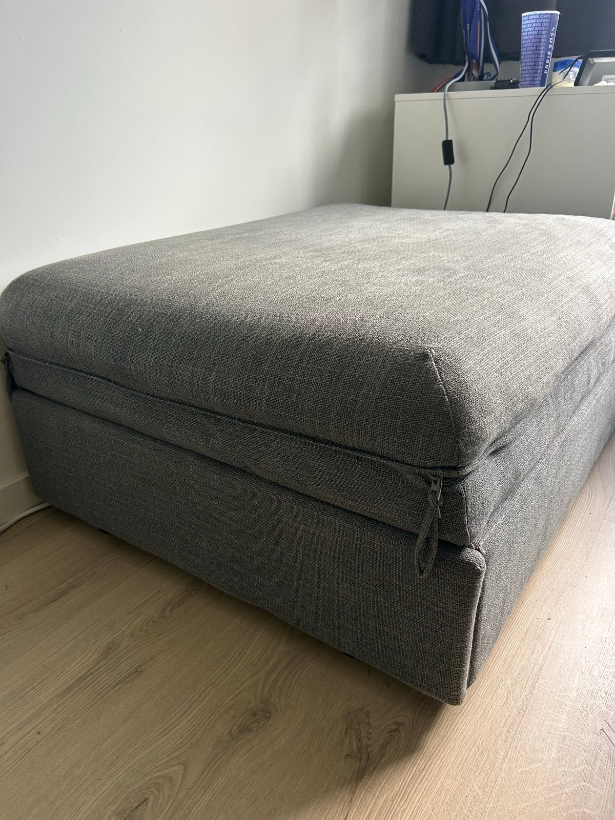 IKEA slaapbank/poef - grijs, Ophalen, Gebruikt, Eenpersoons, 80 cm