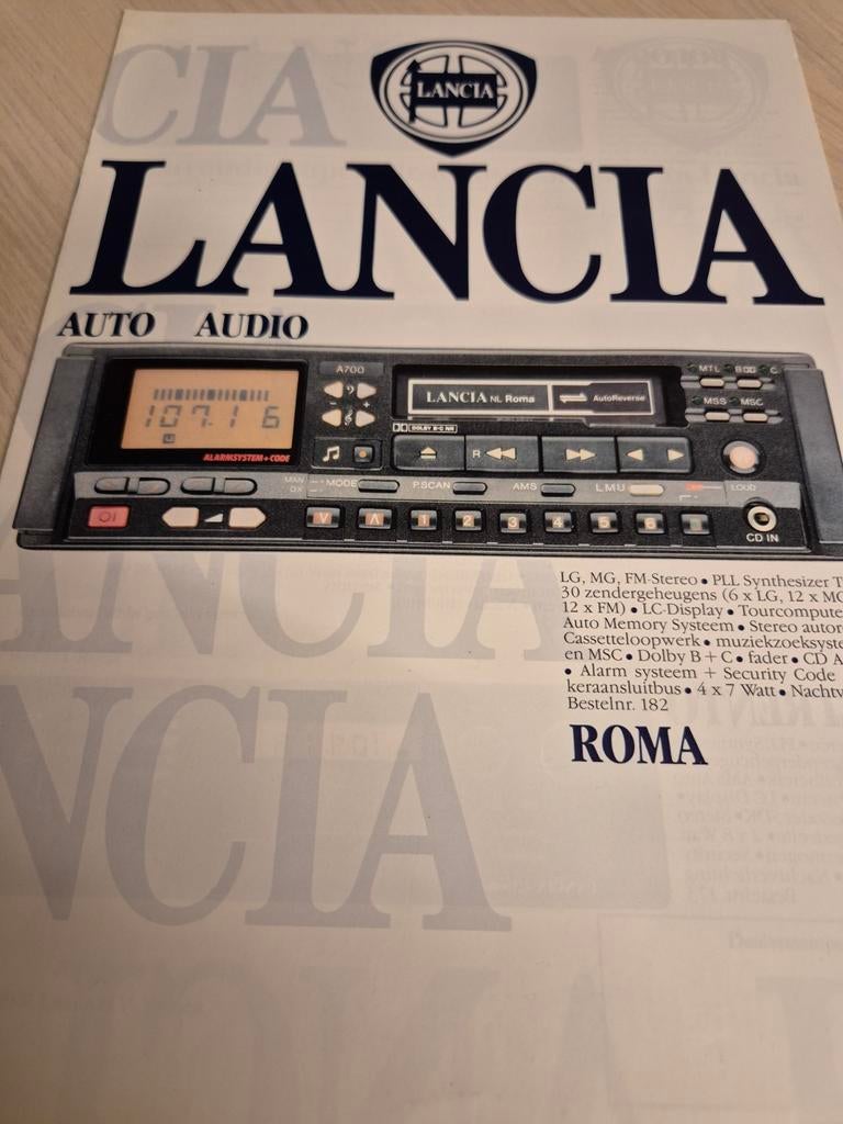 Jaren 80 Nederlands radio audio Lancia folder óók versterker, Ophalen of Verzenden, Zo goed als nieuw, Overige merken