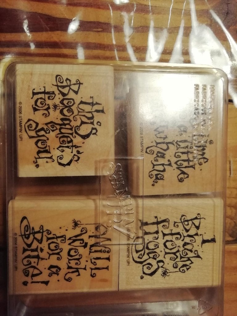 Stampin' up Just between friends Halloween stempels op hout, Hobby en Vrije tijd, Ophalen of Verzenden, Gebruikt, Houten stempel