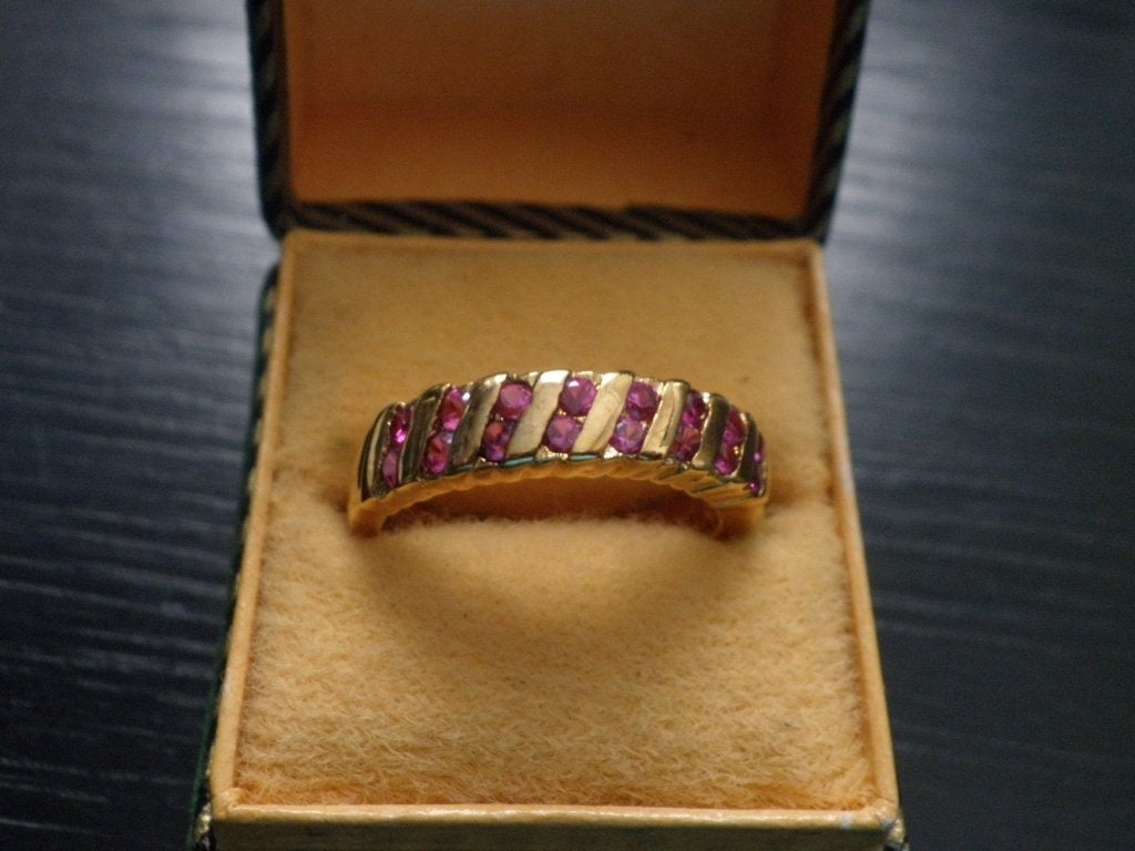 Mooie Goud Double Ring met veel kleine robijntjes, Verzenden, Zilver, Ring, Verguld