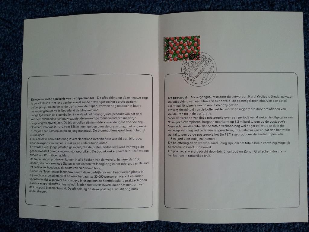 Nederland Bloemenpostzegelblad '73 Aangeboden PTT eerste dag, Postzegels en Munten, Brieven en Enveloppen | Nederland, Ophalen of Verzenden