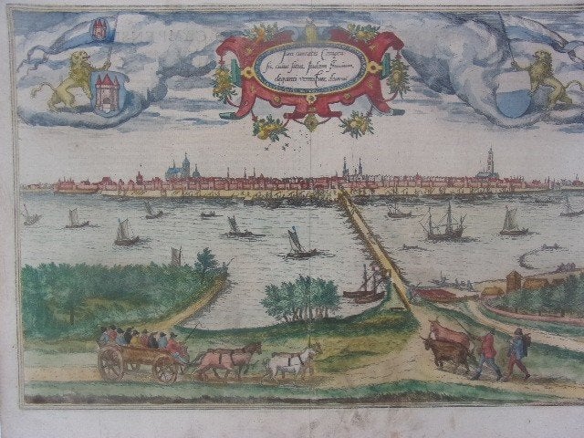 Kampen "Icon Civitatis Campensis" Aanzicht Braun & Hogenberg, Antiek en Kunst, Stadsgezicht, Ophalen of Verzenden, Gravure, Met tekst