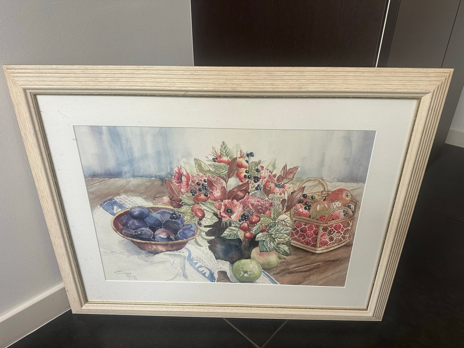 Stilleven met fruit en bloemen - Diana Roos (1993), Antiek en Kunst, Kunst | Schilderijen | Klassiek, Gedateerd, Realistisch, Stilleven