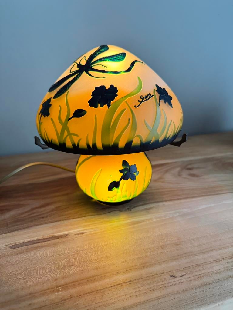 Art Nouveau mushroom lamp pâte de verre Gallé, Antiek en Kunst, Antiek | Lampen, Ophalen of Verzenden