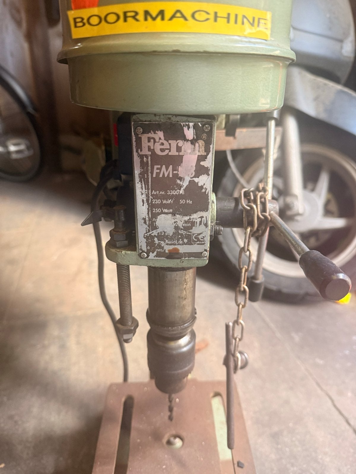 FERM Kolomboormachine FM-1 - Vintage Boormachine, Doe-het-zelf en Verbouw, Gereedschap | Boormachines, Ophalen, Gebruikt, Minder dan 400 watt