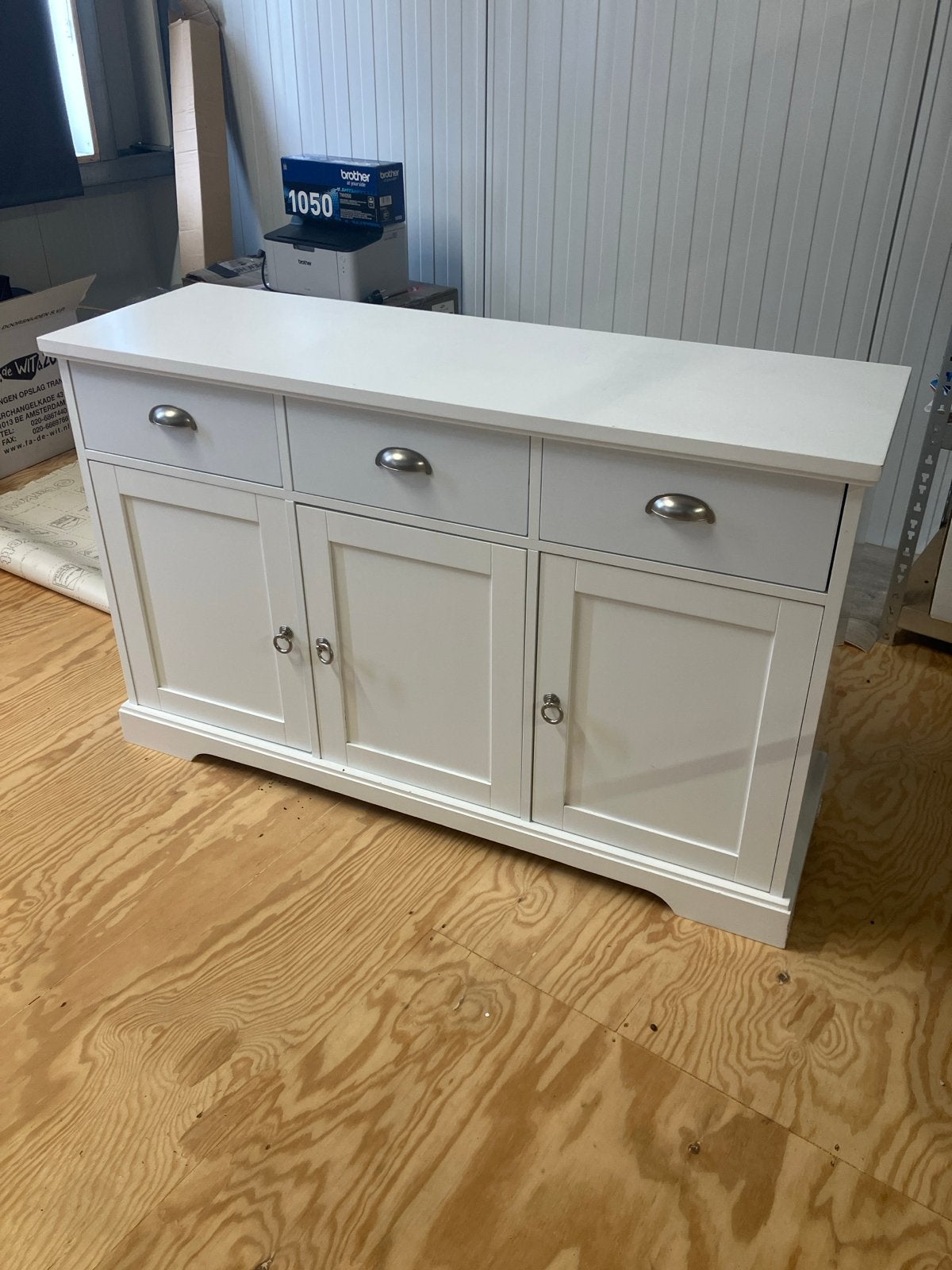 Witte ladekast/dressoir met 3 lades en 3 deuren, Overige materialen, 100 tot 150 cm, Ophalen of Verzenden, Zo goed als nieuw