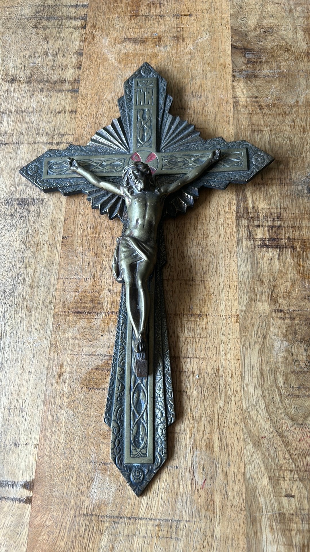 Prachtig zwaar  rn bewerkt kruis met jezus, Antiek en Kunst, Antiek | Religie, Ophalen of Verzenden