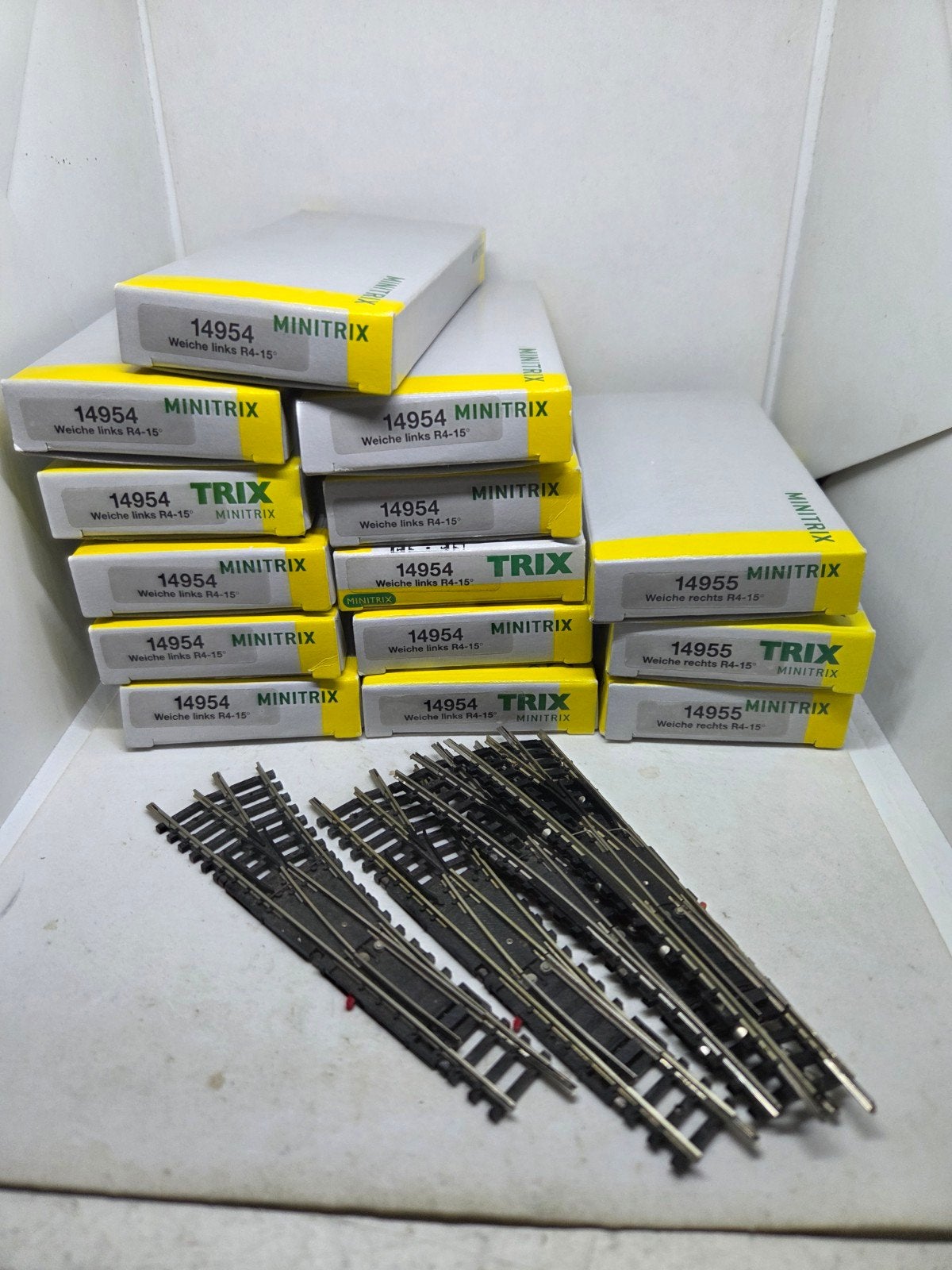 Minitrix 4954 en 4955 15° wissels - per stuk, Gebruikt, Gelijkstroom, Trix, Analoog