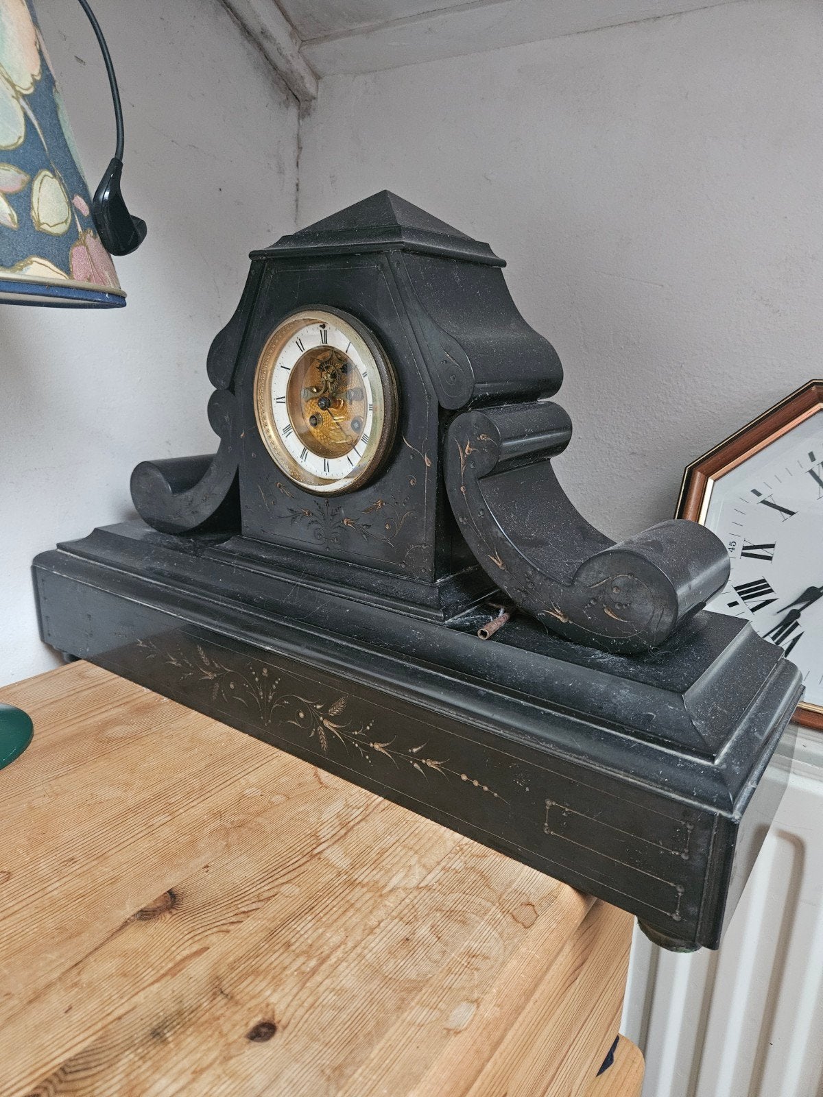 Antieke pendule klok - Zwart marmeren schoorsteenklok, Ophalen of Verzenden