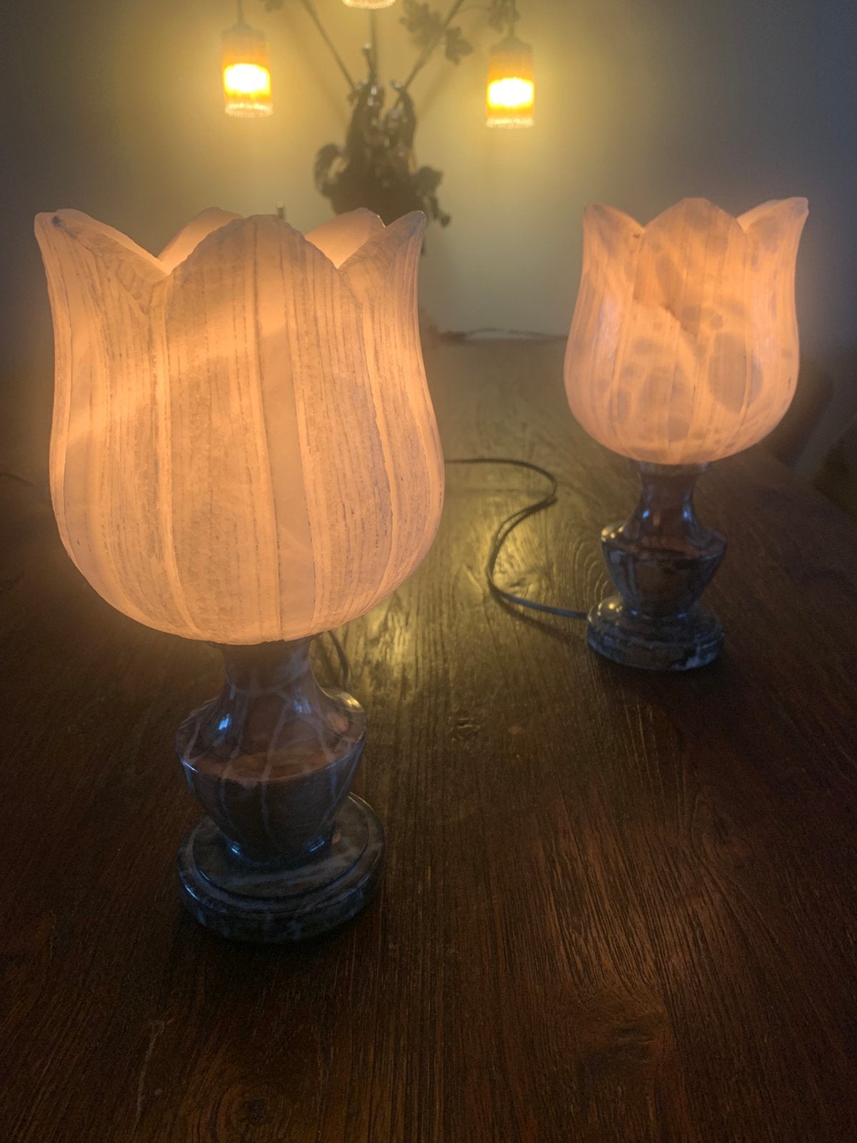 Prachtige set vintage spaanse albast tulpenllampen | 70 AR, Ophalen of Verzenden