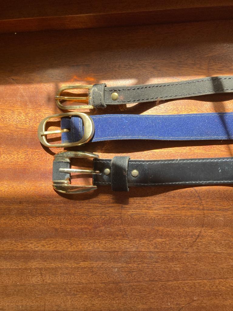 Set van 3 suède/leren riemen (zwart, blauw, bruin), Minder dan 3 cm, Bruin, Echt leder, 90 tot 100 cm