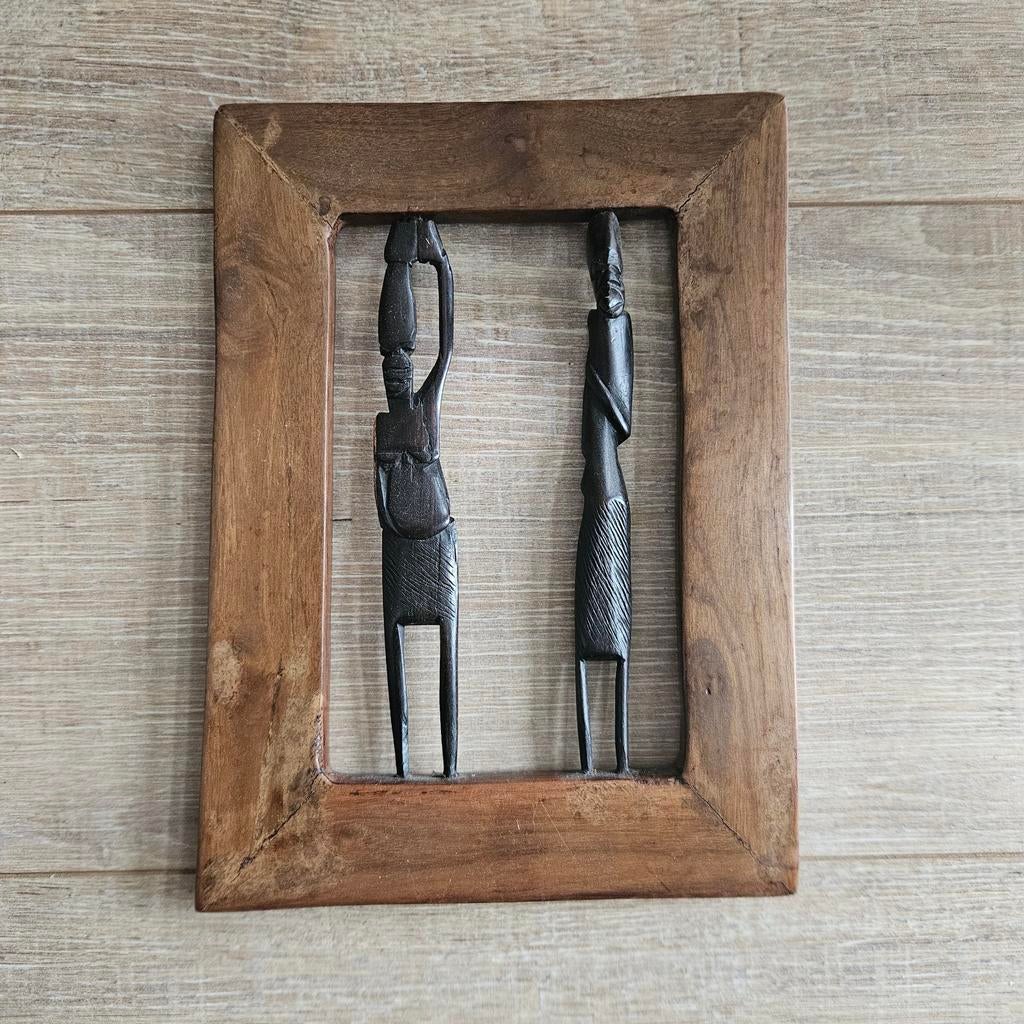 Houten lijst met Afrikaanse beelden - Wanddecoratie, Antiek en Kunst, Kunst | Beelden en Houtsnijwerken, Houtsnijwerk, Hout, Overige onderwerpen