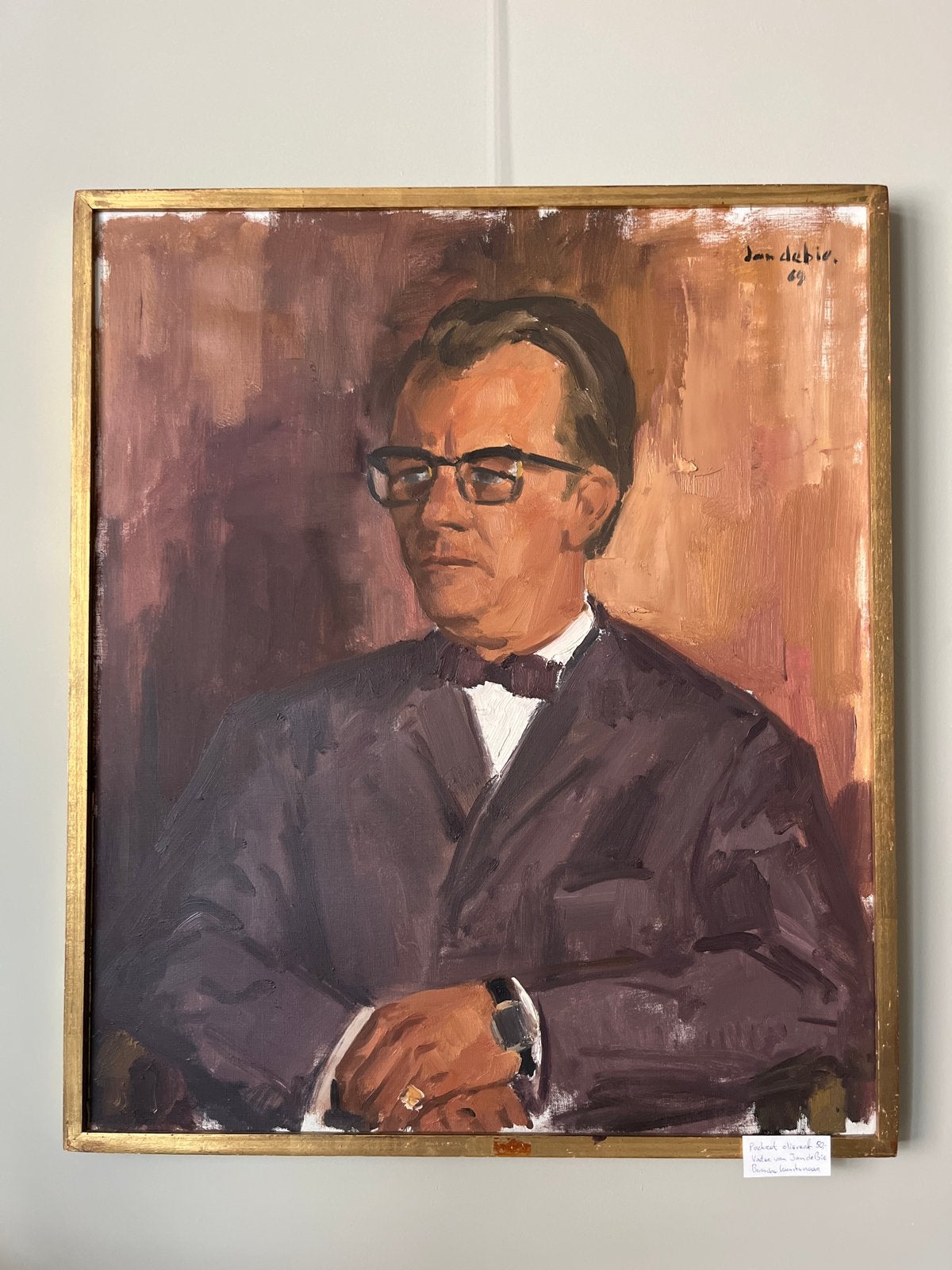 Portret van Jan de Bie, olieverf op doek, gesigneerd '69, Ophalen, Doek, Portret of Personen, Realistisch
