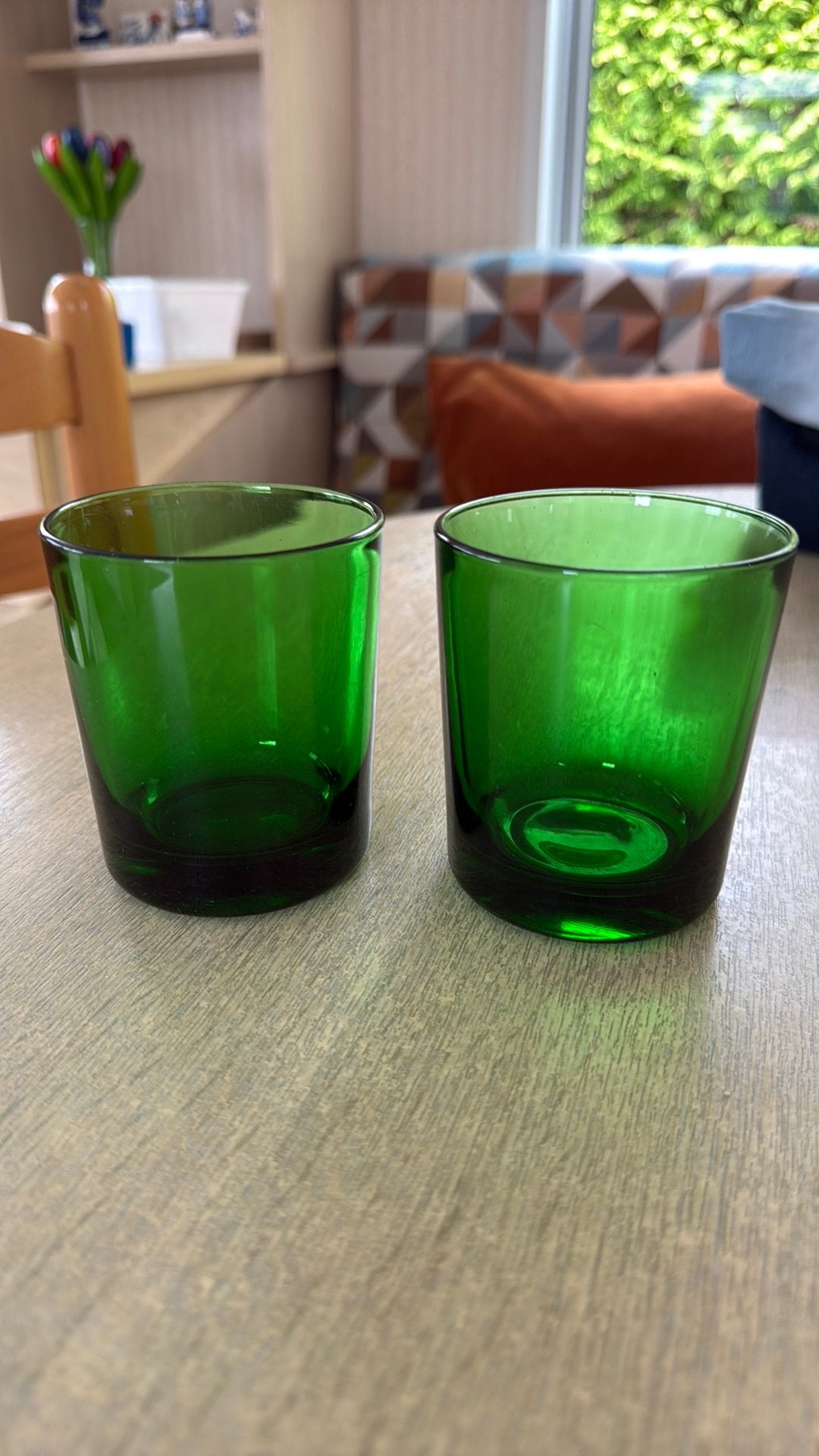 Set van 2 groene glazen vintage ‘70, Ophalen of Verzenden