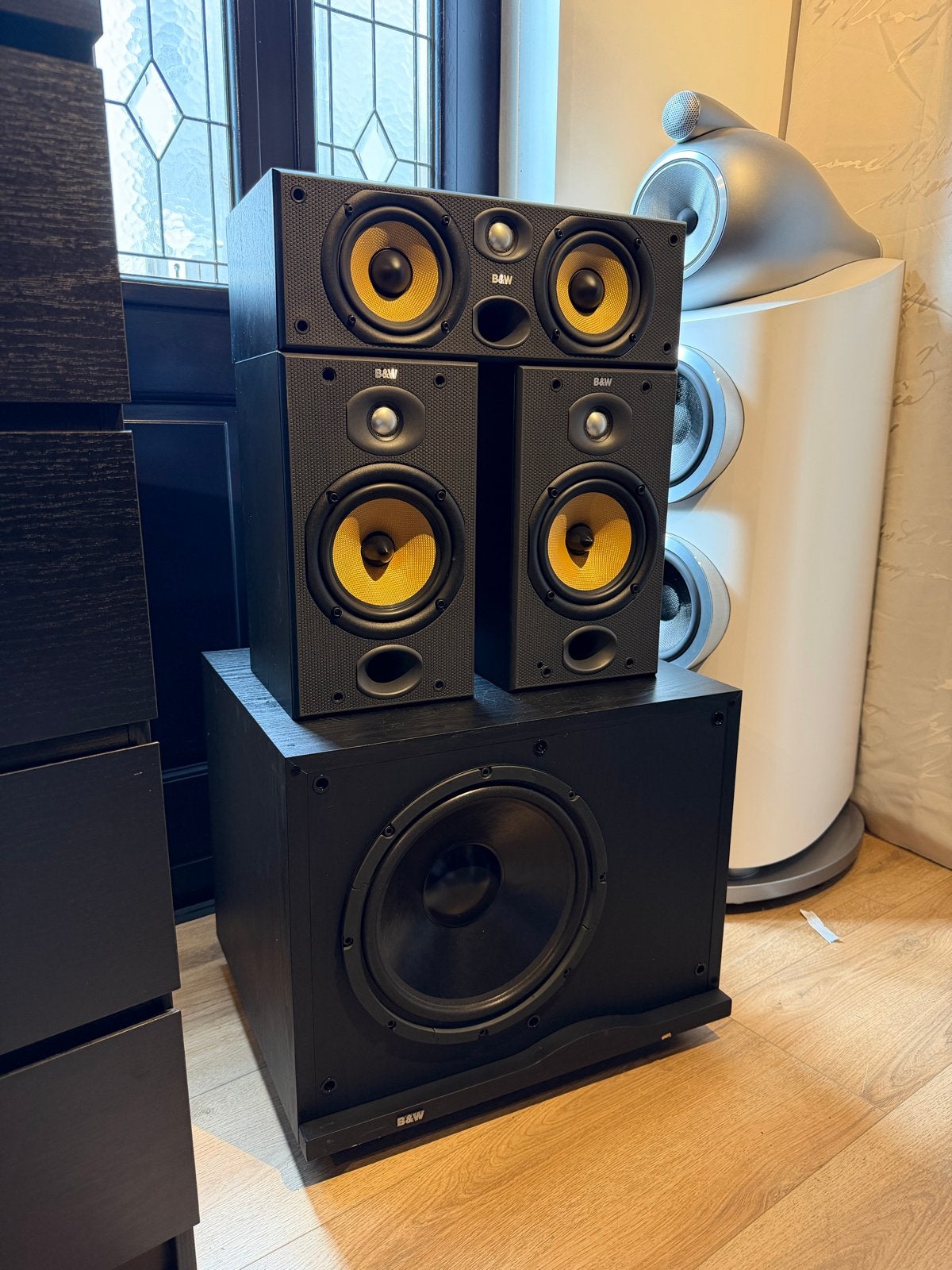 B&W DM601 S2 + CC6 S2 + ASW1000 Speakerset, Audio, Tv en Foto, Luidsprekers, 150 watt of meer, Gebruikt, Ophalen of Verzenden