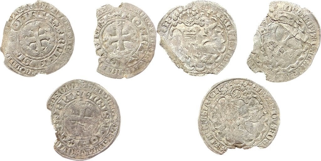 3 dubbele groten 1361-1371, Arnhem, Eduard van Gelre, Vóór koninkrijk, Setje, Zilver, Overige waardes