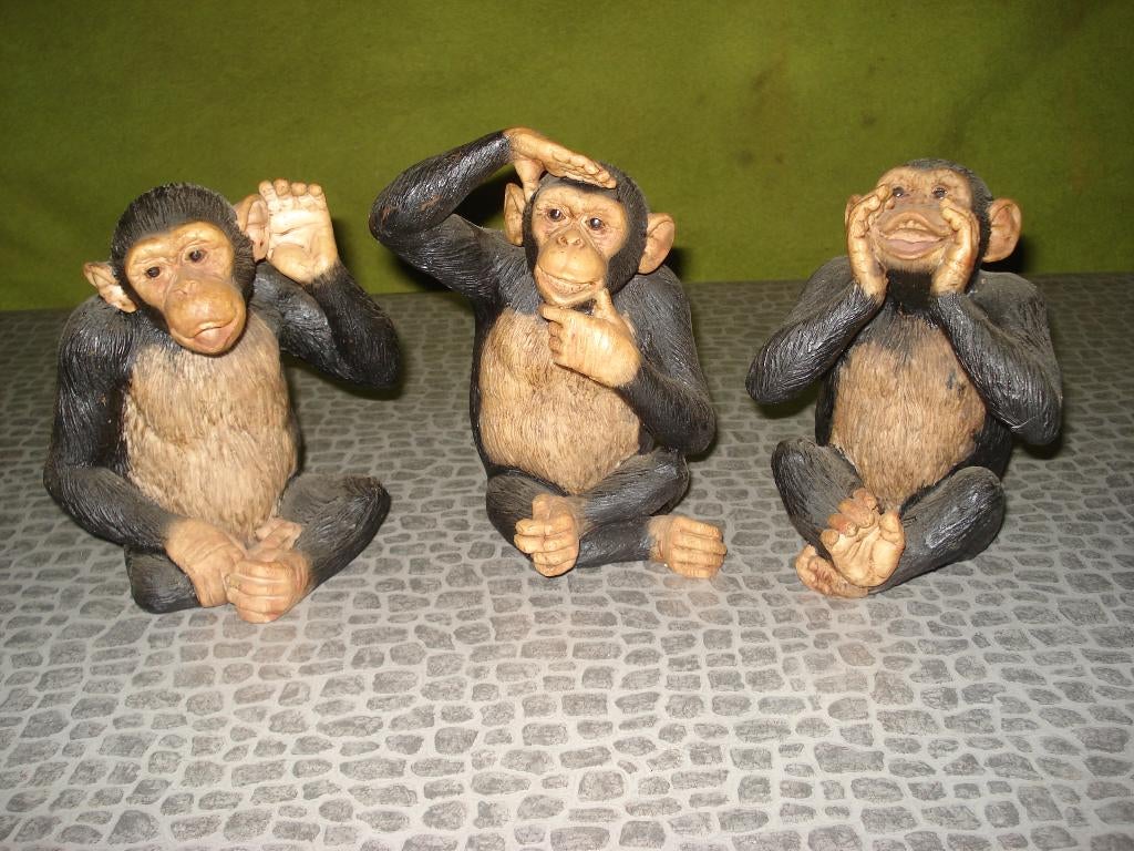 3  x   Aapjes     Horen Zien Zwijgen  gedetailleerd, Verzamelen, Beelden en Beeldjes, Ophalen of Verzenden, Zo goed als nieuw