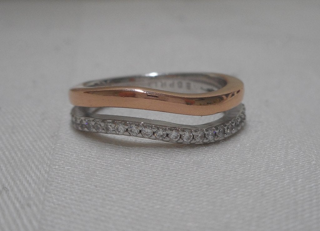 Zilveren bicolor ring met steentjes esprit nr.1583, Verzenden, Zo goed als nieuw, 17 tot 18, Dame