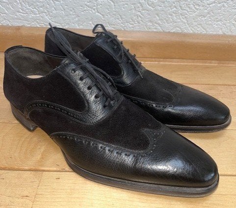 Magnanni veterschoenen maat 42 zwart leer en suède Oxford, Verzenden, Zwart, Zo goed als nieuw, Magnanni