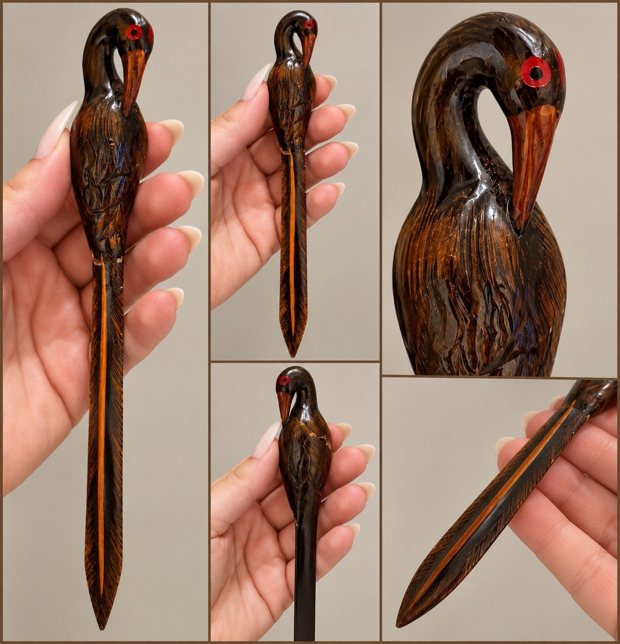Vintage houten vogel briefopener – handgesneden, Antiek en Kunst, Ophalen of Verzenden