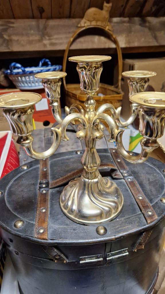 brocante goudkleurige kandelaar 5 arms, Ophalen of Verzenden, Overige materialen